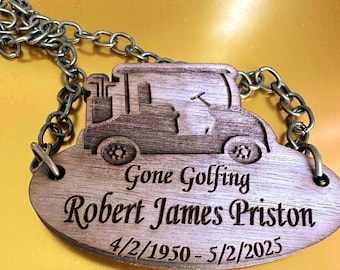 Engraved Wooden Golf Memorial Urn Tag: Personalized Name Plaque