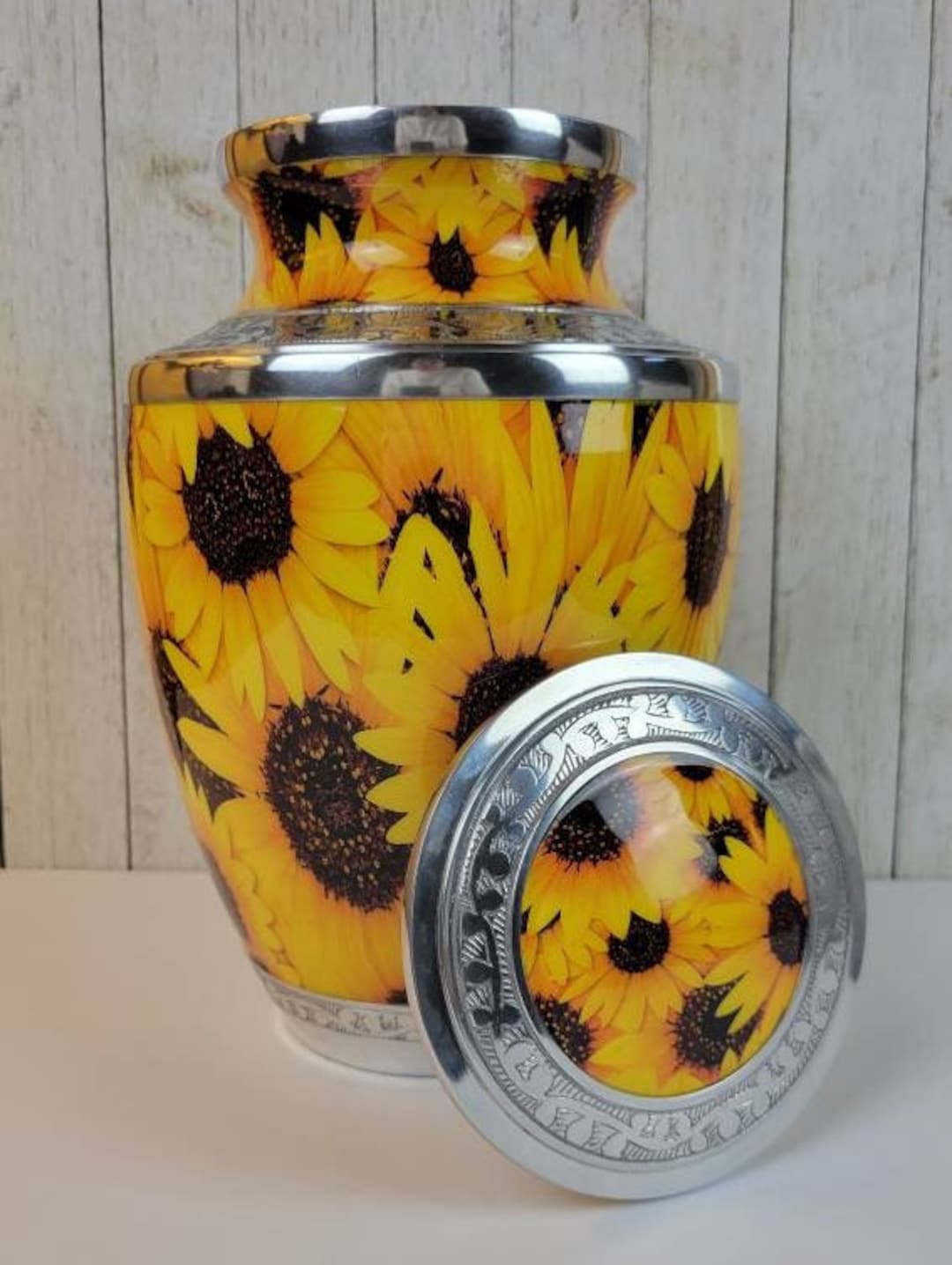 Sunflower Urn for Ashes Yellow Urn for Human Ashes Urn for Adult Ashes Follow the Light Urn for