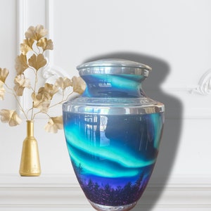 Northern Lights Cremation Urn for Ashes – Aurora Borealis Memorial Urn – Galaxy Sky Funeral Urn for Man, Woman, or Nature Lover