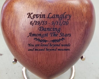 Large Wood Keepsake for Ashes - 4" Heart Keepsake -
