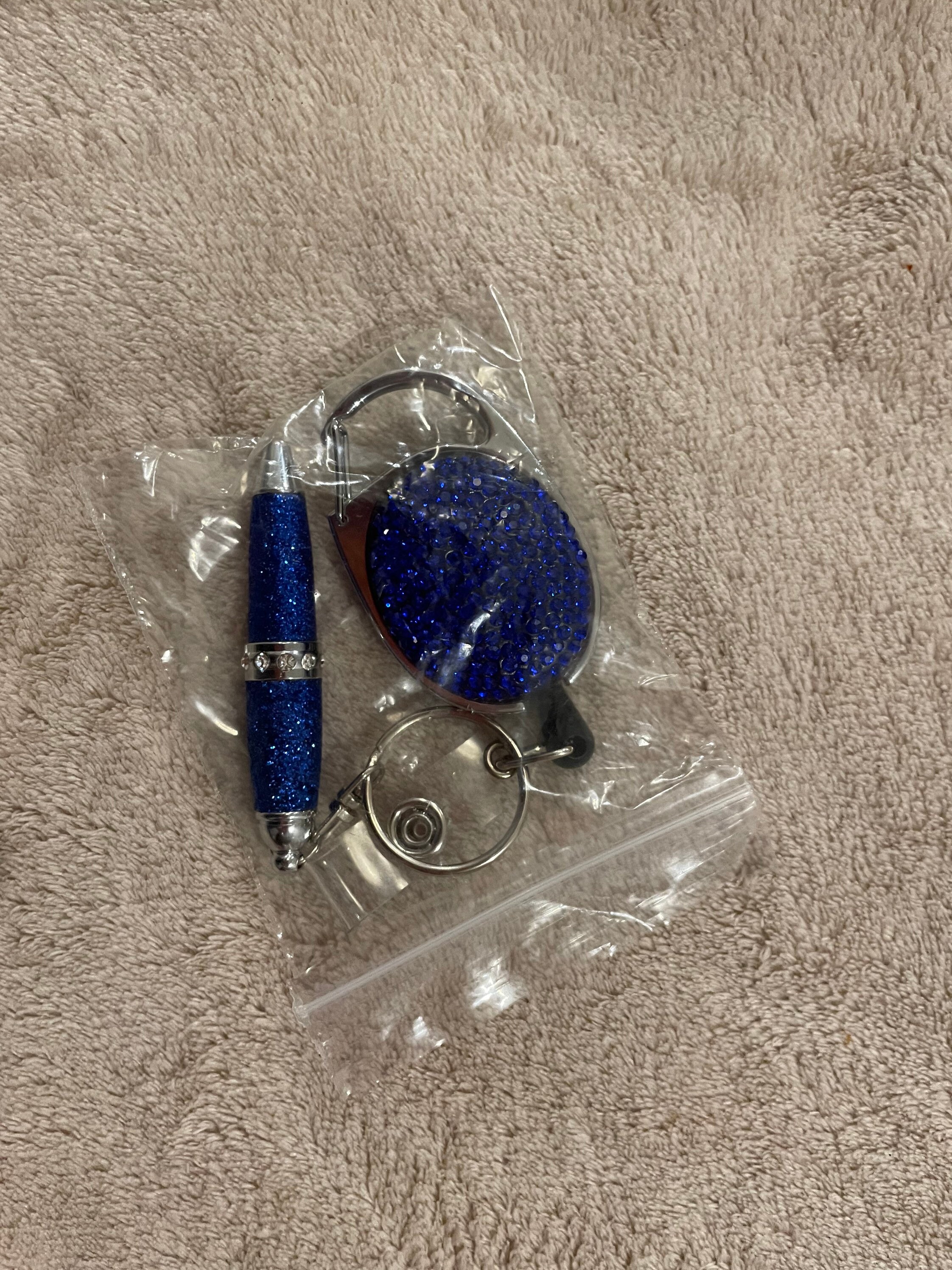Mini Bling Glitter Ball Pen on Retractable Pull Keychain, ID Lanyard ...