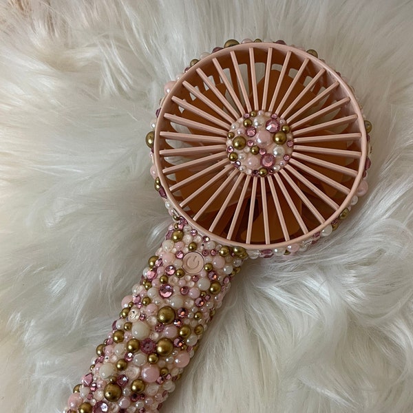 Bling Portable Handheld Rechargable Fan, Bedazzled Gift, Pearl & Jelly Stone Fancy Fan, Personalized Fan