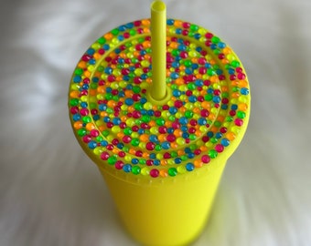 Neon gele Bling Tumbler, Bling Tumbler, Strass Tumbler met Glas Strass Mix