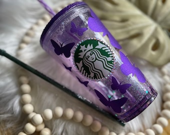 16oz. Acrylic Purple Butterfly Snow Globe Tumbler