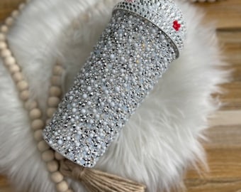 Bling Christmas Holiday Tumbler with Dome Lid and Candy Cane Straw