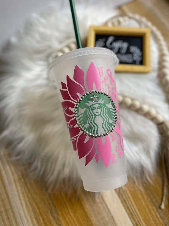 Starbucks Reuseable Cold Cup, Breast Cancer Awareness Pink Ribbon Bling Cup  - Etsy