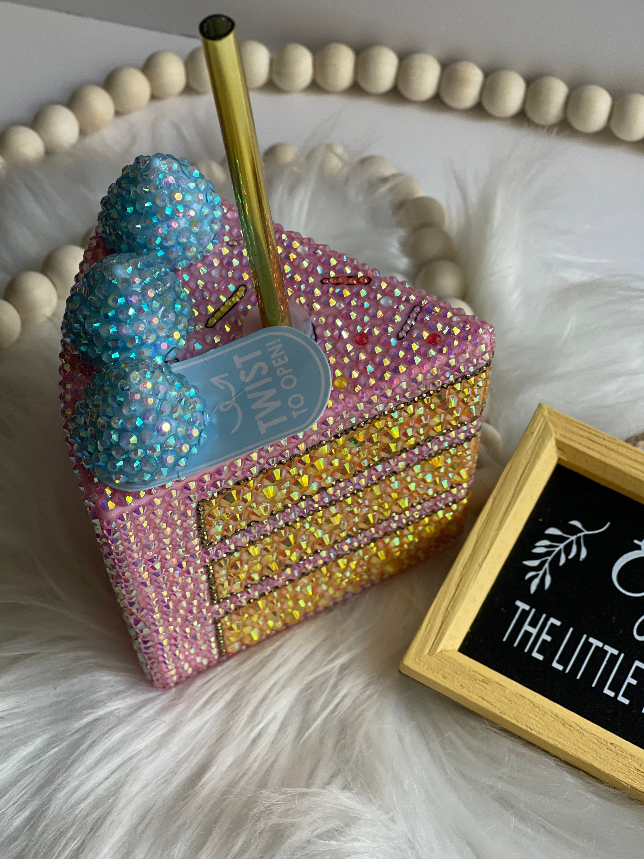 Bling Slice Cake Rhinestone Tumbler Birthday Cup Etsy