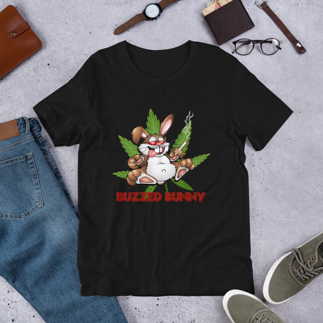 Buzzed Bunny Marijuana Cannabis Rabbit Stoned Joint Leaf Funny Tshirt