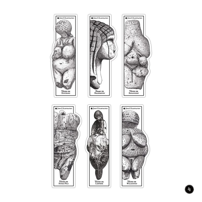 Marcapáginas con artefactos prehistóricos - Venus paleolíticas Lot de 6
