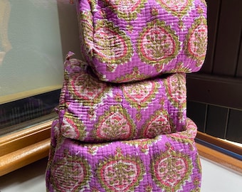 Set de 3 neceseres de belleza con estampado floral violeta – Neceseres/Bolsos de belleza