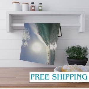Sun Beach Wave Towel Beach Lover Nature Gift Towel  Ocean Cotton Hand Towel Tropical Kitchen Ocean Theme Gift  Water Print Dish Towel