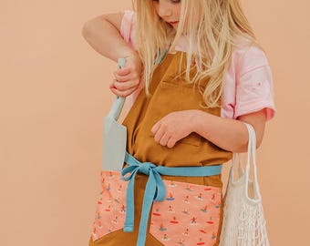 Boho Kids Apron: Cotton Canvas Play Apron with Pockets