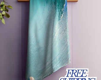 Beach Wave Cotton Towel Ocean Lover Gift Coastal Water Print Dish Towel Nautical Tea Towel Tropical Kitchen Decor Sea Theme Art Gift Idea