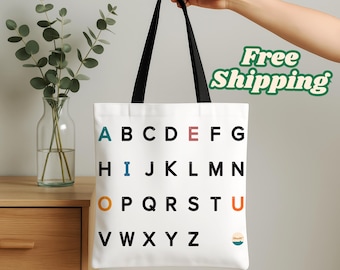 ABC Print Tote Bag: Large Reusable Grocery Bag, Durable Polyester