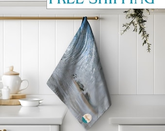 Beach Wave Towel  Ocean Lover Cotton Nature Gift Towel  Ocean Wall Hanging Towel Tropical Kitchen Ocean Theme Water Print Dish Towel