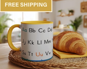Alphabet Mug with Uppercase and Lowercase Letters White ABC Coffee Cup for Teachers Kids Educational Gift for Home School or Classroom Use