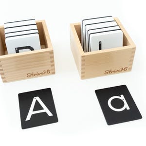 There a set of uppercase and lowercase letters side by side is a great educational tools Montessori classroom