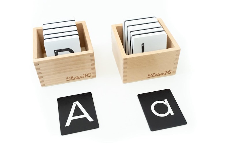 There a set of uppercase and lowercase letters side by side is a great educational tools Montessori classroom