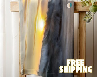 Sunrise Beach Towel: Tropical Ocean Print Cotton Dish Towel
