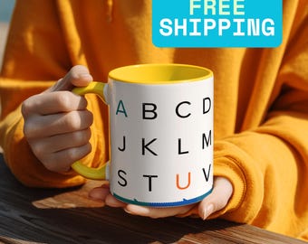 ABC Letter Mug Kids and Teachers Educational Coffee Mug Bold Alphabet Gift Fun Learning Cup Preschool Teacher Classroom Drinkware