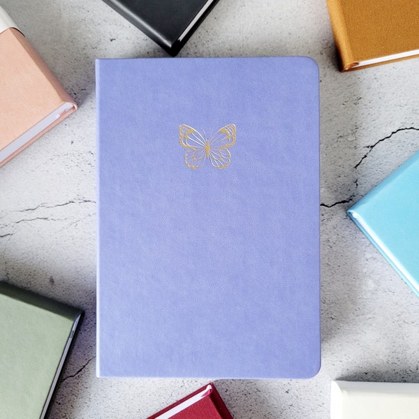 Lilac Butterfly Dotted Journal- Faux Leather Cover