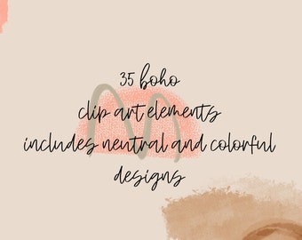 Neutral and colorful boho clip art elements. 35 beautiful and simple png designs for personal photos or small business marketing materials