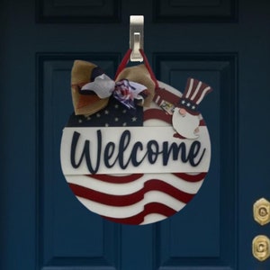 4th of July Door Hanger | Patriotic Door Hanger | American Flag Decor | Independence Day Decoration | Patriotic Welcome Sign | Laser Cut