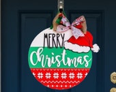 Merry Christmas Santa Hat Door Hanger – Hand-Painted Holiday Front Door Decor | Festive Holiday Gift for Home