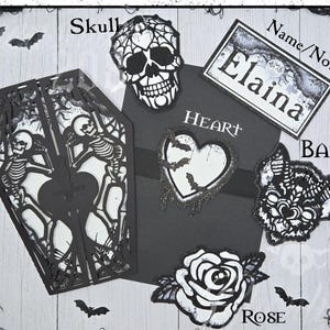 Skeleton Coffin Gothic Halloween Wedding Birthday Locking Gate Card