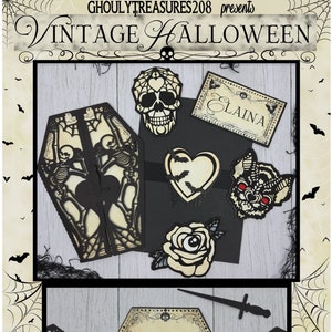 Carte gothique halloween mariage anniversaire cercueil squelette