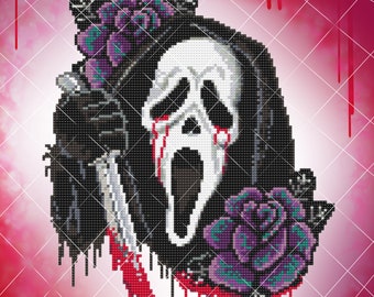 Ghostface Scream Halloween Cross Stitch Pattern PURPLE