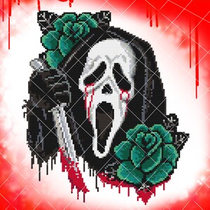 Ghostface Scream Halloween Cross Stitch Pattern GREEN