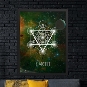 Earth Element in Metatron&#39;s Cube Poster, Alchemy Symbols, Sacred Geometry Wall Art, Astrology Wall Art, Art Print, Instant Digital Download