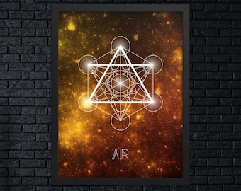 Air Element in Metatron's Cube Poster, Alchemy Symbols, Sacred Geometry Wall Art, Astrology Wall Art, Art Print, Instant Digital Download