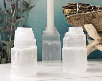 2" Selenite Iceberg Mini Candle Holder for Ritual Candles, Chime Candle Holder, Selenite Candle Holders for Spells, Candle Magic, Meditation