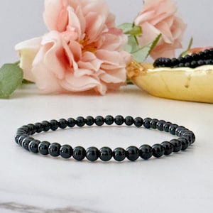 4mm Black Tourmaline Beaded Bracelet | Black Tourmaline Gemstone Bead Stretch Bracelet | Shop Metaphysical Crystal Bracelets for Root Chakra