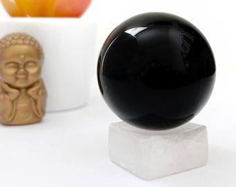 Obsidian Crystal Ball | 40mm Black Obsidian Crystal Sphere, Orb, Scrying Ball for Altar, Divination, Meditation, Rituals, Magic, Root Chakra