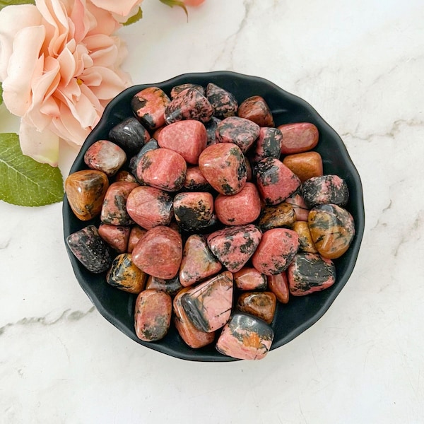 Raspberry Rhodonite Tumbled Stones from Australia | Polished Pink Rhodonite Crystal Gemstones | Shop Metaphysical Crystals for Heart Chakra