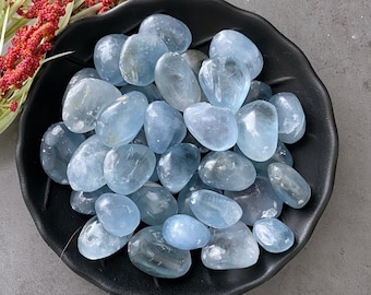 Celestite Tumbled Stones | Polished Grade A Celestite Crystal Gemstones | Shop Blue Metaphysical Crystals for Throat Chakra, Positive Vibes