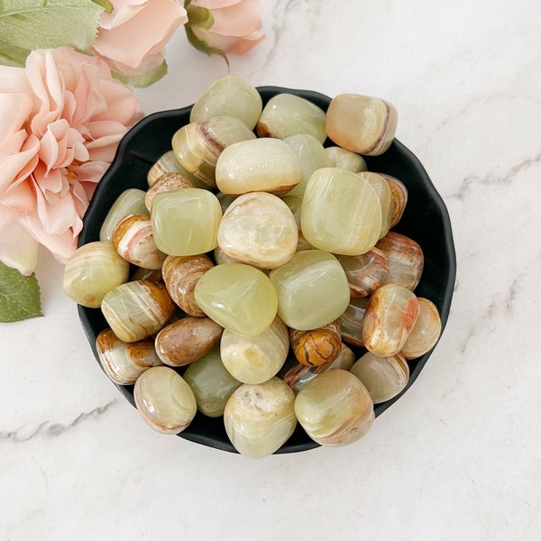 Green Onyx Tumbled Stones | Polished Natural Green Onyx Gemstones | Shop Metaphysical Crystals for Heart Chakra