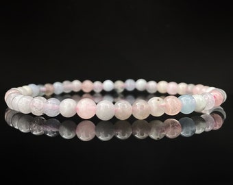 4mm Morganite Beaded Bracelet | Polished Morganite Gemstone Bead Stretch Bracelet | Shop Metaphysical Crystal Jewelry, Heart Chakra Bracelet