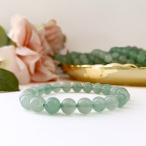 8mm Green Aventurine Beaded Bracelet | Polished Green Aventurine Gemstone Bead Stretch Bracelet | Shop Metaphysical Crystal Jewelry