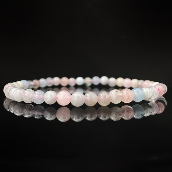 4mm Morganite Beaded Bracelet | Polished Morganite Gemstone Bead Stretch Bracelet | Shop Metaphysical Crystal Jewelry, Heart Chakra Bracelet