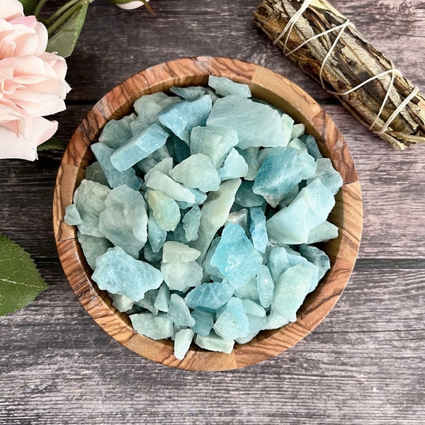 Raw Aquamarine Stones | .5-1.5" Rough Aquamarine Natural Stones | Aquamarine Rough Crystal Chips from Brazil | Shop Metaphysical Crystals