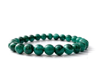 8mm Genuine Malachite Beaded Bracelet | Authentic Malachite Crystal Gemstone Bead Stretch Bracelet | Shop Green Metaphyscial Crystal Jewelry
