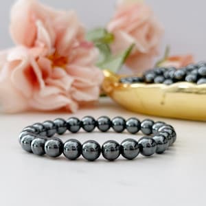 8mm Hematite Beaded Bracelet | Polished Hematite Bead Stretch Bracelet for Him or Her | Shop Metaphysical Crystal Jewelry