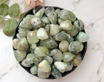 Prehnite Tumbled Stones | Polished Green Prehnite Crystal Gemstones w/Epidote Inclusions | Shop Metaphysical Crystals for Heart Chakra