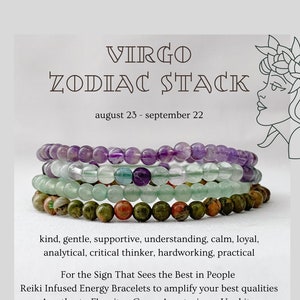 Virgo Bracelet Set, Virgo Crystal Beaded Bracelets, Virgo Zodiac Gift Kit, Virgo Birthday Gift Idea, Him, Her, Average Wrists