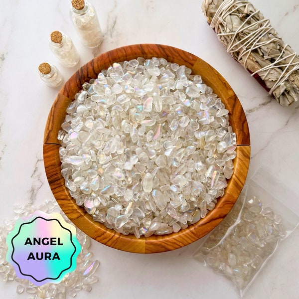 Angel Aura Quartz Chips | Polished Mini Angel Aura Quartz Gemstone Crystal Tumbled Chips for Candles, Crafts, Jewelry, Orgone, Art, Spells