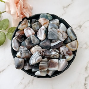 Botswana Agate Tumbled Stones | Polished Grey Botswana Agate Crystal Gemstones | Shop Metaphysical Crystals and Stones | Crown and Root